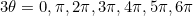 3\theta=0, \pi, 2\pi, 3\pi, 4\pi, 5\pi, 6\pi