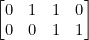 \begin{bmatrix}0 & 1 & 1& 0\\0&0&1&1\end{bmatrix}