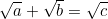 \begin{equation*}\sqrt{a}+\sqrt{b}=\sqrt{c}\end{equation}